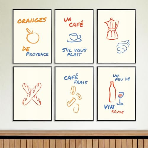 6 X Premium Frankreich Café Poster-Set | 29,7 x 21cm | DIN-A4 | Kunstdruck, Vintage Wandkunst, Plakate für Wand im Wohnzimmer, Schlafzimmer | Aesthetic, Minimal Wandbilder | 240g/m2 | OHNE RAHMEN