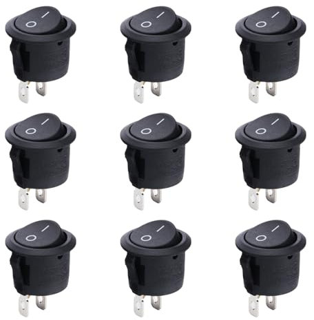 MAEXUS Kippschalter 12V 2-polig, 9 Stück, Schwarz, Manuell, Scharnierhebel, ON/OFF Schalter 12V Mikroschalter Kfz, Boot, Auto, Haushaltsgeräte, Wohnmobil, Lampen
