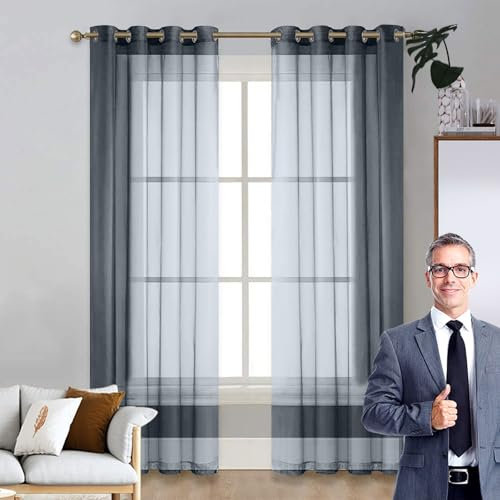 Verdunkelungsvorhang 225 x 180 cm Größe Und Farbe Wählbar Himmelbett Vorhänge Baby Querbehang für Wohnzimmer Landhaus Kleine Fenster, Grau