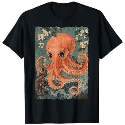 Octopus and Cherry Blossom tree Japanese Woodblock art T-Shirt