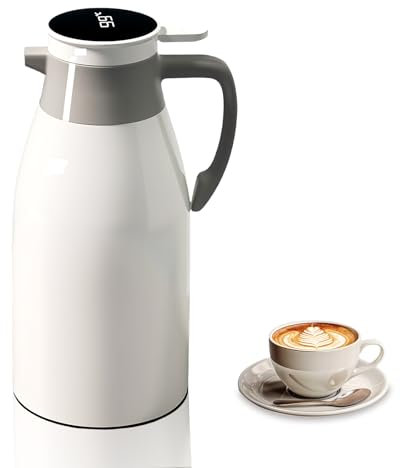 Isolierkanne Mit Intelligenter Temperaturanzeige: 2L Einfache Bedienung, Langlebige Thermoskanne, Ideal Für Zuhause Oder Camping (Weiß)