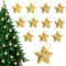 12 Stück Weihnachtsdeko Gold, 5cm Funkelnde Weihnachtssterne, Golden Weihnachtsbaumschmuck Anhänger, Glitzer Tannenbaumschmuck, mit Lanyards für Baumschmuck, Kamin, Fenster, Tischdeko