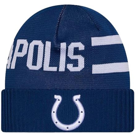New Era Unisex-Erwachsene NFL Official Sideline Team Logo Wordmark Tech Cuffed Beanie Cold Weather Knit Hat, Indianapolis Colts - Blau, Einheitsgr��e