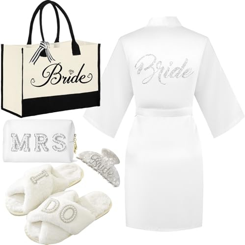 Bride to Be Gift Set, Bridal Shower Gift, MRS Gifts, Bachelorette Gifts for Bride, Bride Slippers I Do Slippers Bride Tote Bag Bride Makeup Bag MRS Makeup Bag Bride Cosmetic Bag Bride MRS Patch