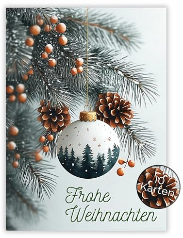 HIDEBLOOM I Weihnachtskarten Set Weihnachtskugeln farbig I 10 Stück I DIN A6 (10,5 cm x 14,8 cm) I Weihnachtskarte Set I Weihnachtspostkarten I Grußkarten Weihnachten Weihnachtskugeln farbig