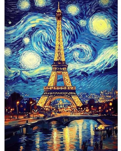 HEIBAGO 5D Diamond Painting Für Erwachsene, Sternenhimmel Rhinestone Embroidery Diamant Painting Set, DIY Full Drill Diamant Malerei Kits Eiffelturm Diamond Art Bilder Für Home Dekor 30 * 40cm