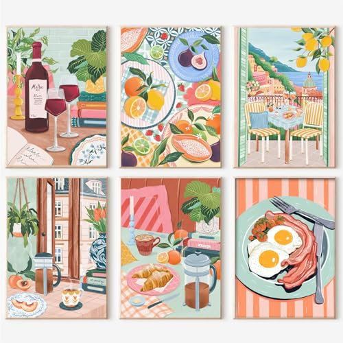 lxmydm Malen nach Zahlen 6-teiliges Set DIY Ölgemälde nach Zahlen Essen für Anfänger kommt mit Polypropylenfarbe und Pinsel Geburtstagsgeschenk (20 x 30cm)