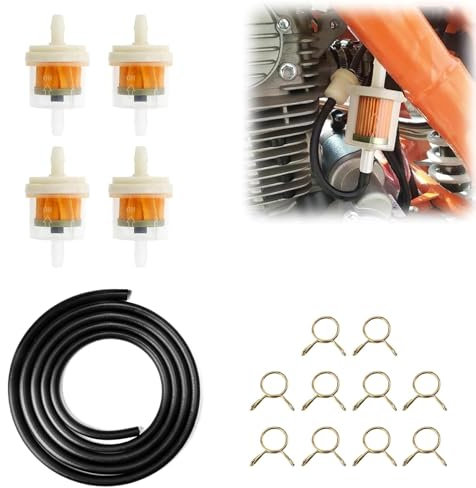 Filtre Essence Moto,Filtre a Essence,Kit de Tuyau de Carburant Universel,Filtres à Essence de 5 mm,Tuyau 1Meter,4 Filtres Eessence 10 Colliers Serrage,pour Scooters Moto,Tondeuses Gazon,Moteur