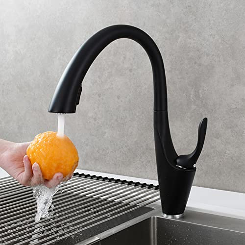 ZCCZJS Küchenarmatur mit Pull Down Spray Messing Schwenk heiß und kaltes Wasser Waschbecken Kippschwarz (Zeichnung)