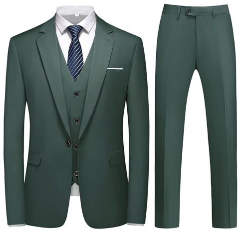 KUDMOL Mens 3-Piece Suit One Button Business Blazer Waistcoat Pants Set