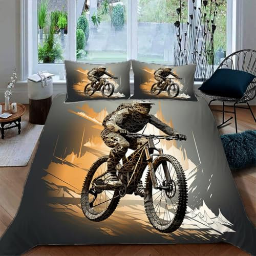 Zbeiba Bettwäsche 155x220,Bettbezug Set 3 Teilige mit 2 Kissenbezug,Polygon Berg Reiten Muster（155x220+2 * 50x75,#3）