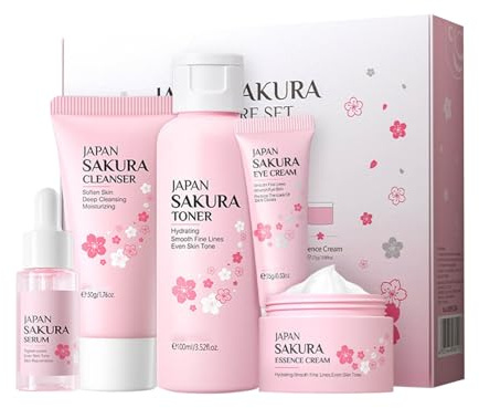 6 Stück Gesichtspflege Set Damen, Skincare Set mit Reiniger, Serum, Creme, Augenserum, Gesichtsbürste, Handtuch, Schlafmaske, Skin Care Adventskalender, Beauty Set Teenager Mädchen