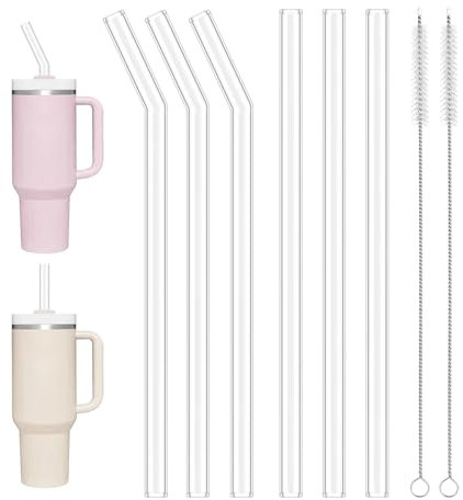 YIMETOP 6Pcs Pailles en Verre Compatibles Avec la Coupe Stanley 30/40oz, 31cm de extra long Pailles en Verre Réutilisables pour Gobelet de Voyage Stanley Adventure Quencher (3 bent + 3 Straight)