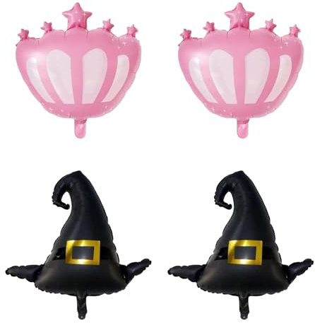 DazzJoy 4 Stück Hexenhut Krone Luftballons Geburtstag, XXL Luftballon Hexehut Kronen, Magic Hexehut Krone Folienballon, Hexenhut Kronen Ballons für Prinzessin Geburtstag Deko, Kindergeburtstag deko