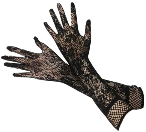 HUUiWAA Frauen Lange Spitze Handschuhe Lange Floral Spitze Oper Handschuh Kostüm Ellbogen Länge Fingerlose Handschuhe für Tanz Party (Leopard schwarz, Einheitsgröße)