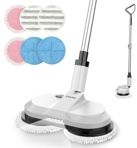 OGORI Cordless Electric Mop,Spin Mop for Floor Cleaning,Spray Mop with 300ML Water Tank/LED Headlight,Handheld Polisher Scrubber with 6 Pads For Wood, Laminate, Tile & Marble
