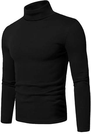 QIXING Herren Thermo Unterhemd Langarm Rollkragen Baumwolle Warm Baselayer | Feine Rippenstruktur mit weichem Griff und figurbetontem Schnitt - dehnbar und maschinenwaschbar Herbst/Winter.
