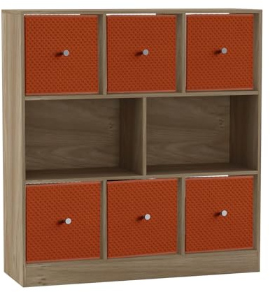 URBNLIVING 8 Cube Asymmetrical Bookcase with 6 Fabric Storage Drawers, Modern Freestanding Shelving Unit for Books, Toys & Decor, Engineered Wood Organizer Cabinet for Home & Office