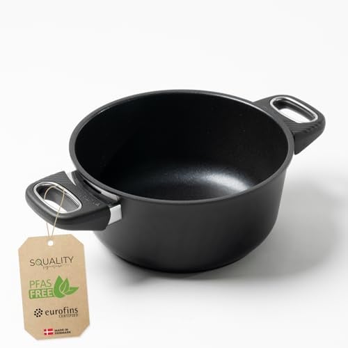 Squality Premium Bräter Induktion 20 cm PFAS frei | 2l Schmortopf | Antihaft beschichtete ofenfeste Pfanne aus Dänemark | Bratpfanne | Schmorpfanne für gesundes Kochen ohne Schadstoffe | Non Stick Pan