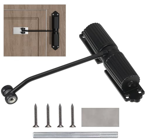 BIZOI Automatischer Türschließer Gartentor Türschliesser Federbelasteter Door Closer mit 4 Schrauben und Einstellhebel für Gartentore Zimmertüren Büros Hotelzimmer, Schwarz