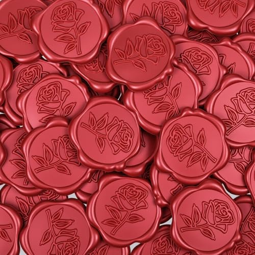 50 Stück Wachssiegel Selbstklebend Rot Vintage Siegelaufkleber | Hochzeit Wachssiegel Aufkleber für Einladungen, Umschläge, Geschenke, Geburtstage, Muttertagsgeschenk