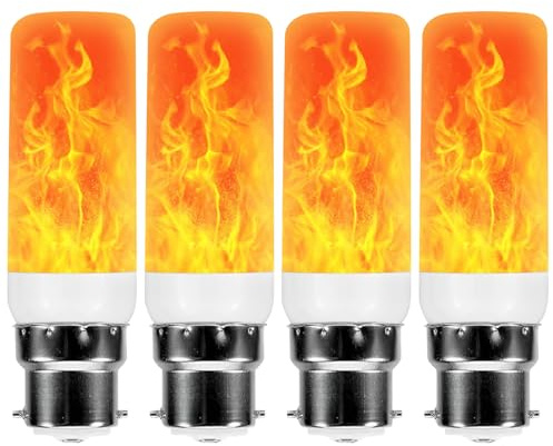 4 Pcs LED Flame Light Bulb, 5w B22 Flickering Light Bulb, Artificial Fire Flame Lights 4 Lighting Modes, Personalized Flames Decorations Suitable for Bedrooms, Living Rooms, Gardens, Parties, Reunion