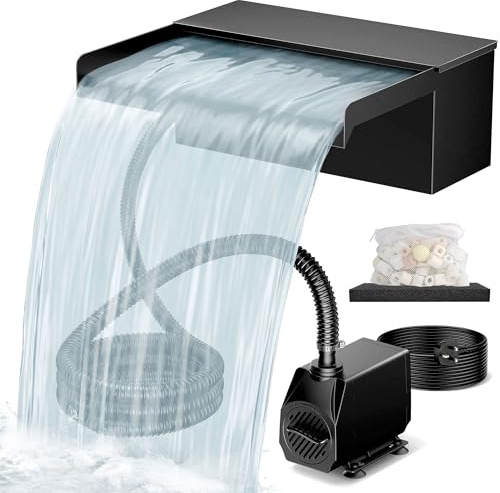 Biling Set cascata in acciaio inox 30 cm, completo di pompa e filtro 40 W, 2500 l/h, per laghetto da giardino, laghetto koi, laghetto balneabile, gioco d'acqua, decorazione da giardino, cascata