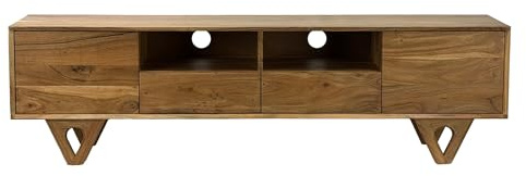 FineBuy Lowboard Massivholz Akazie 160cm - TV Board mit Türen Schubladen und offenen Fächern - Fernsehunterschrank mit Kabeldurchlass - Fernsehkommode TV-Kommode modern