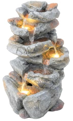 Outsunny 6-stufiger Zen-Kaskaden-Gartenbrunnen Natursteinharz