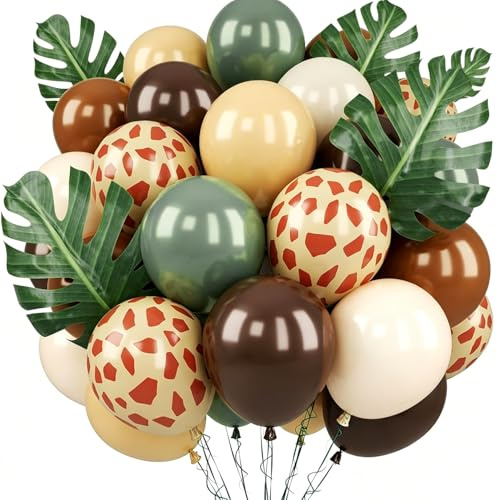 Safari Geburtstag Deko, 35 Leopard Ballons Set mit Monstera Blättern