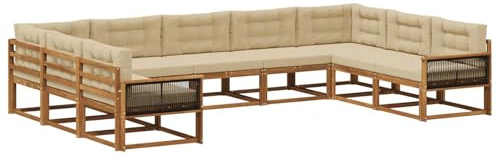 vidaXL Outdoor-Sofagarnitur mit Kissen 9 pcs Natur und Beige, Zeitgemäße Gartenmöbel, modernes Sofa-Set, gemütliche Lounge für den Pool, Sitzgruppe für den Garten
