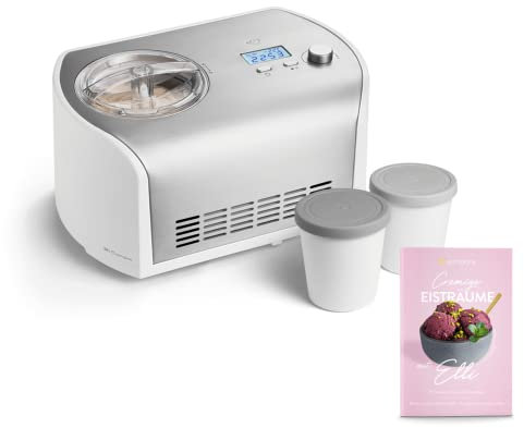 SPRINGLANE Eismaschine Elli 1,2 L mit selbstkühlendem Kompressor 135 W inkl. Aufbewahrungsbehälter 2er-Set, Eiscrememaschine aus Edelstahl mit entnehmbarem Eisbehälter, inkl. Rezeptheft