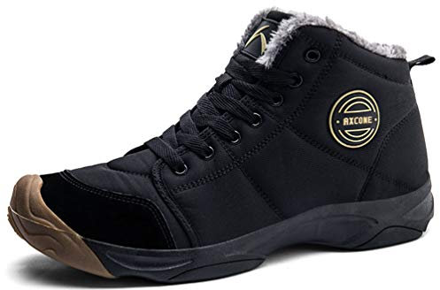 Axcone Stivali Uomo Donna Invernali Impermeabili Trekking Outdoor Caldo Cotone Scarpe Piatto Caviglia Stivaletti Neve - Nero 42EU