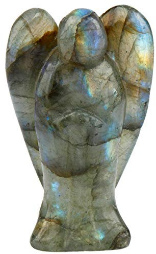 mookaitedecor Edelstein Labradorit Engel Figur Deko, Handgeschnitzt Heilstein Schutzengel Statue für Talisman Glücksbringer Fengshui Dekoration, 38-43 mm Hoch