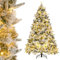COSTWAY Pre-Lit Snow Flocked Christmas Tree, 4.5FT/6FT Hinged Xmas Trees with Warm-White LED Lights, Mixed Branch Tips, Foldable Metal Stand, Xmas Holiday Decor for Home Office
