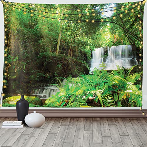 ABAKUHAUS Landschaft Wandteppich und Tagesdecke, Frühling Botanic Wald aus Weiches Mikrofaser Stoff Waschbar ohne Verblassen Digitaldruck, 230 x 140 cm, Weiß und Grün