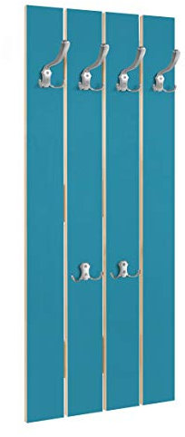 Bilderwelten Wandgarderobe Holz - Petrol Garderobenpaneel + Haken Chrom, 100x40 cm