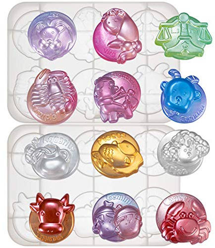 musykrafties Zodiac Silicone Moulds for Resin Charm Cabochon for Epoxy Concrete Cement Plaster Soap Bath Bomb Wax Chocolate Candy Melt 12-Cavity Diameter 1.5-2.4inch