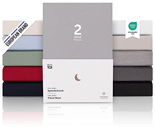 Blumtal Premium Jersey Spannbettlaken 90-100 x 200 x 15 cm Grau Topper Oeko-TEX Zertifiziert 100% Baumwolle