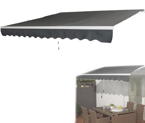 UISEBRT Markise Balkon 360x300cm - Gelenkarmmarkise Klemmmarkise Sonnenmarkise Sonnenschutz, Dunkelgrau