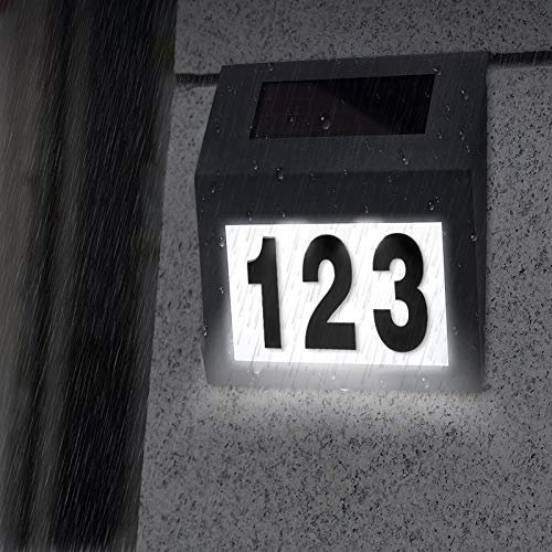 Aufun Hausnummer Beleuchtet Solar Hausnummernleuchte mit 2 LEDs Beleuchtung, Solarhausnummer Beleuchtete aus Edelstahl mit Dämmerungsschalter und Silizium- Solar-Panel für außen, Anthrazit
