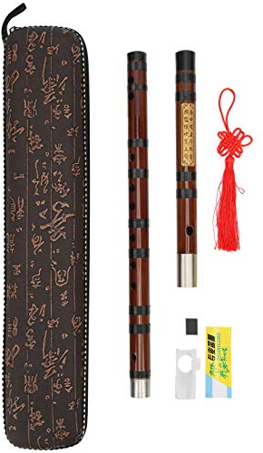Professional Dizi Flute in Key of C 8-Year Dried Bitter Bamboo with Brass Joint & Reed Film Glue Kit Handcrafted Chinese Bamboo Flute for Beginners & Adults