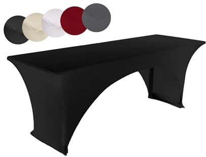 TexDeko® Stretch Biertischhussen für Bierzeltgarnitur strapazierfähig (nur Biertisch) 220 x 50cm Schwarz Festzeltgarnitur | verstärkte Beintaschen ÖKO-TEX Zertifiziert bügelfrei waschbar