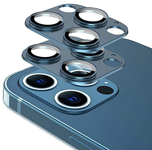 Tamoria Kamera-Objektivschutz, kompatibel mit iPhone 12 Pro, aus Metall und gehärtetem Glas, Kamera-Abdeckung, Oneness-Design, unterstützt Lidar-Scanner, explosionssicheres Zubehör, Blau, 2 Stück