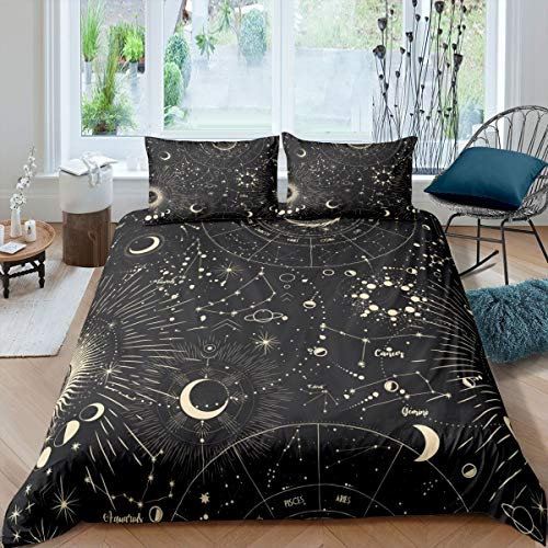 Homemissing Sun and Moon Duvet Cover Boho Exotic Bedding Set Galaxy Astrology Comforter Cover for Boys Girls Teens Cute Zodiac Signs Bedding & Linen Double Pillowcase 50x75cm
