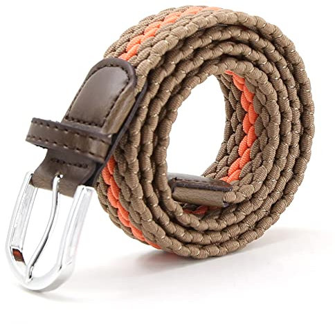AnJuHoPa Kinder Gürtel Elastik- gürtel stretch Gürtel für Jungen Mädchen,Mehrfarbiger stoffgürtel Damen 2,5 cm breite 80 cm länge mit Metallschnalle (Khaki Koralle, Länge 80cm)