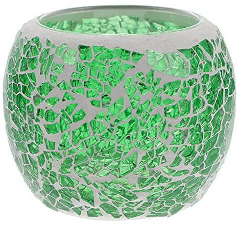 Lurrose Mosaikglas Windlicht Vintage Kerzenständer Kerzenleuchter Glaskugel Europäischer Stil Teelichtglas Mittelstücke für Xmas Hochzeit Ostern Neujahr Party Tischdeko Winterdeko Grün