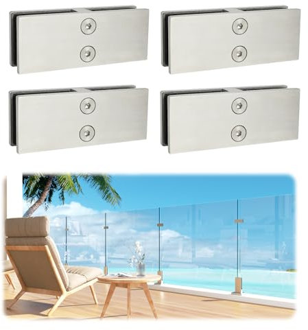 LukLoy Marine Grade Stainless Steel 316 Glass Bracket for Coastal Outdoor Balustrade Railing Pool Fence Glass (4, 180 Degree)