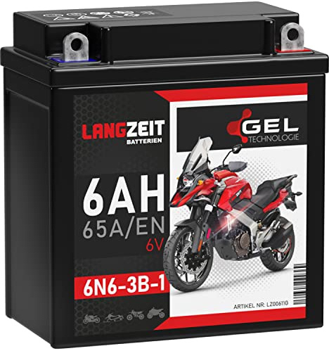 LANGZEIT 6N6-3B-1 GEL Motorradbatterie 6V 6Ah GEL Batterie 00611 2,3Ah