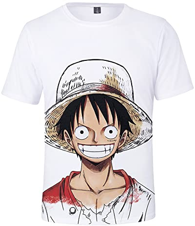 Silver Basic Boys Fashion 3D Printed T Shirt Inspired by Anime One Piece Tshirt Pirate Hunter Straw Hat Captain Luffy T-Shirt Summer Tops M,77White Luffy-1